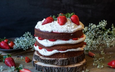 Strawberries and mascarpone cake. Happy birthday!