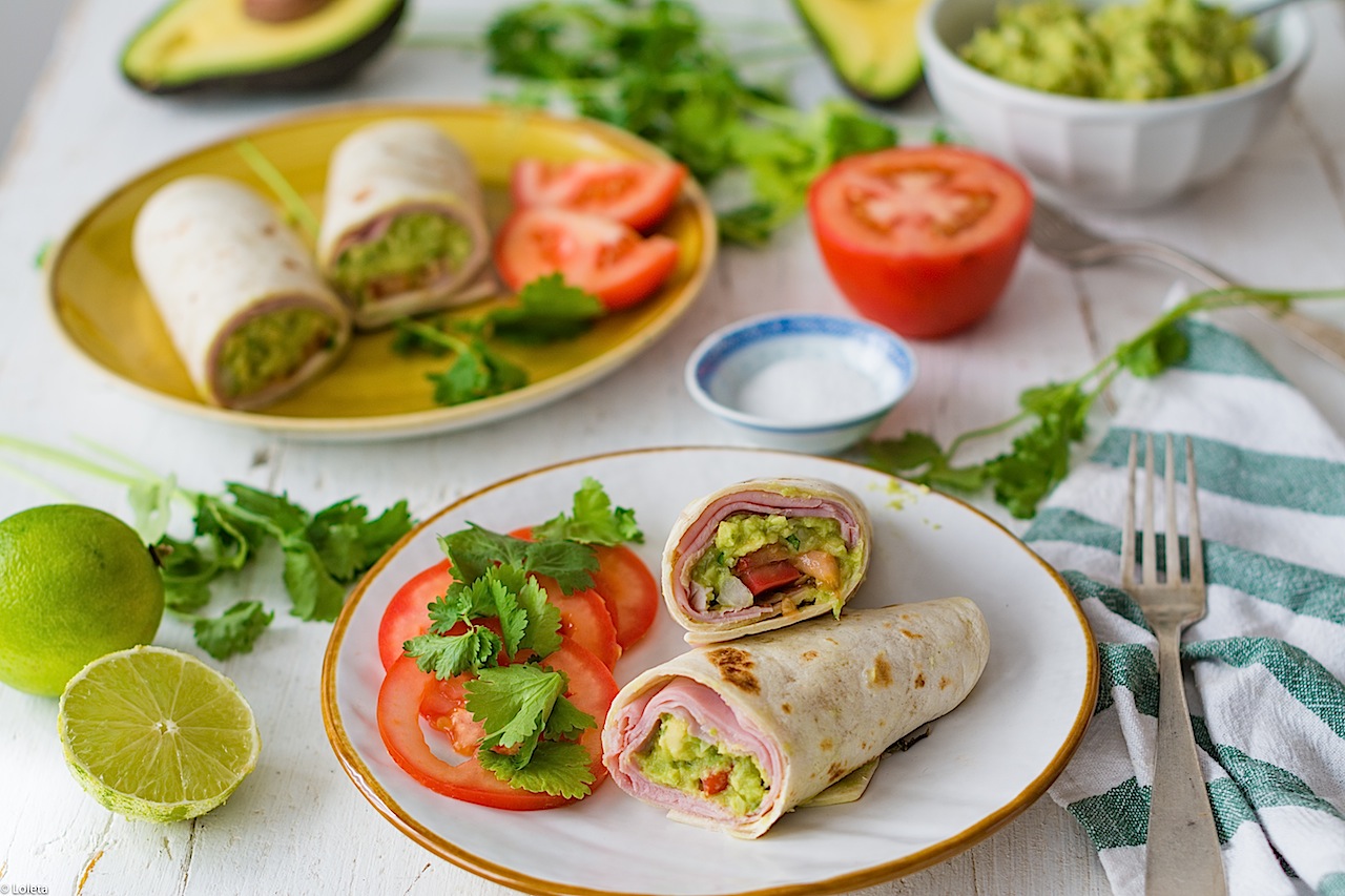 Receta de burritos de verano rellenos de guacamole y jamón