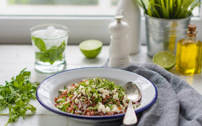 Red rice with fresh herbs and feta cheese salad